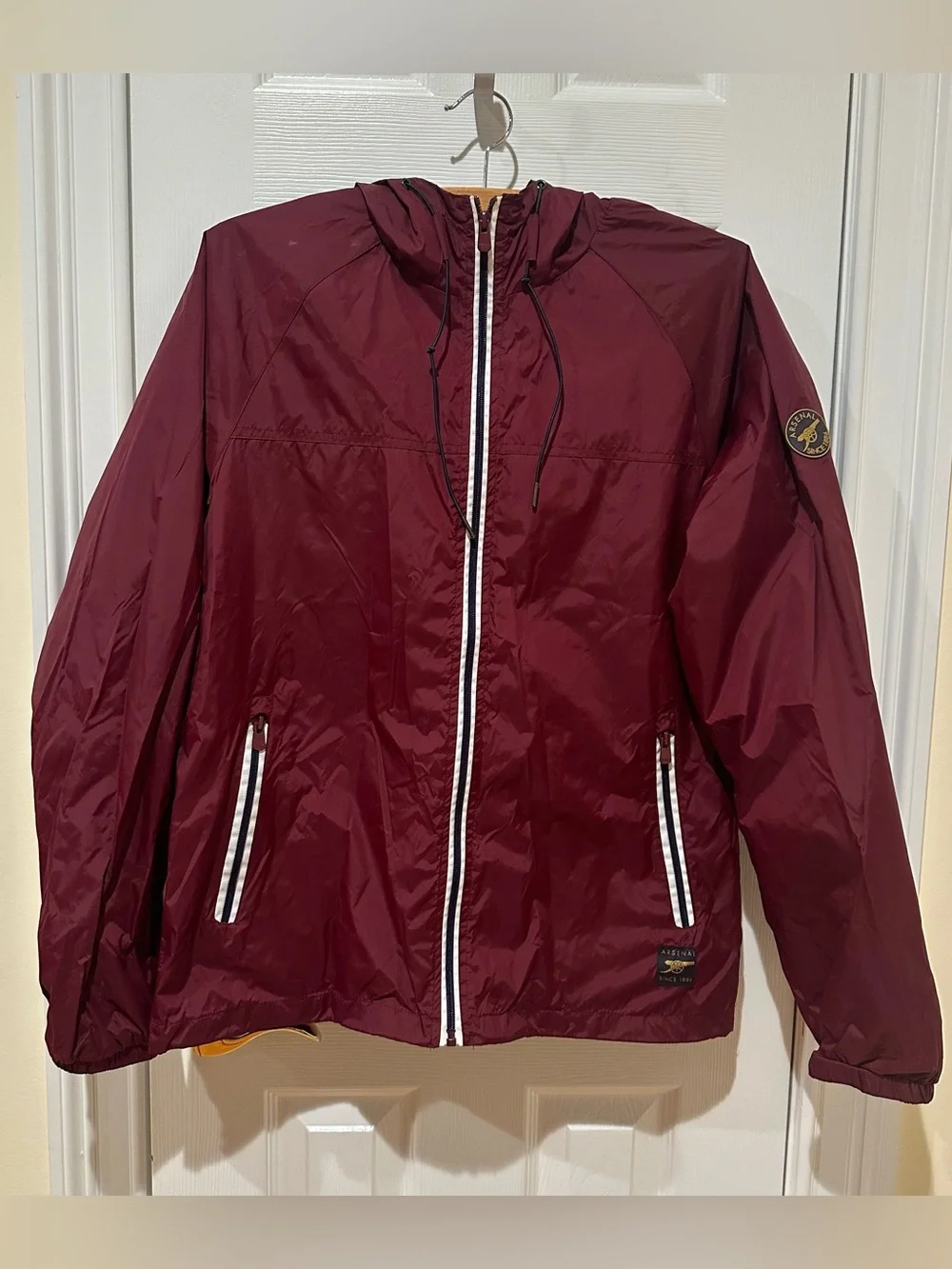 Arsenal Men's Lightweight Hooded Windbreaker Jacket - Burgundy, Size Medium